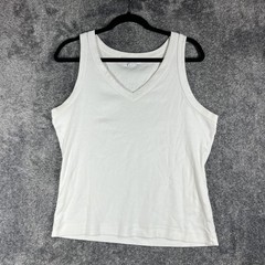 Michael Stars Tank Womens XL White V-Neck 100% Cotton Slim Basic Jersey Pullover