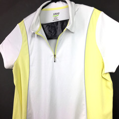 Izod Golf Womens 2XL (44 in Bust) Yellow White 1/4 Zip Perform-X Cool-FX Polo