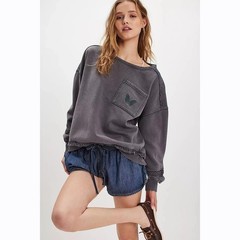Free People Golden Hour Sweatshirt Top Eyelet Embroidered Oversized M 284256