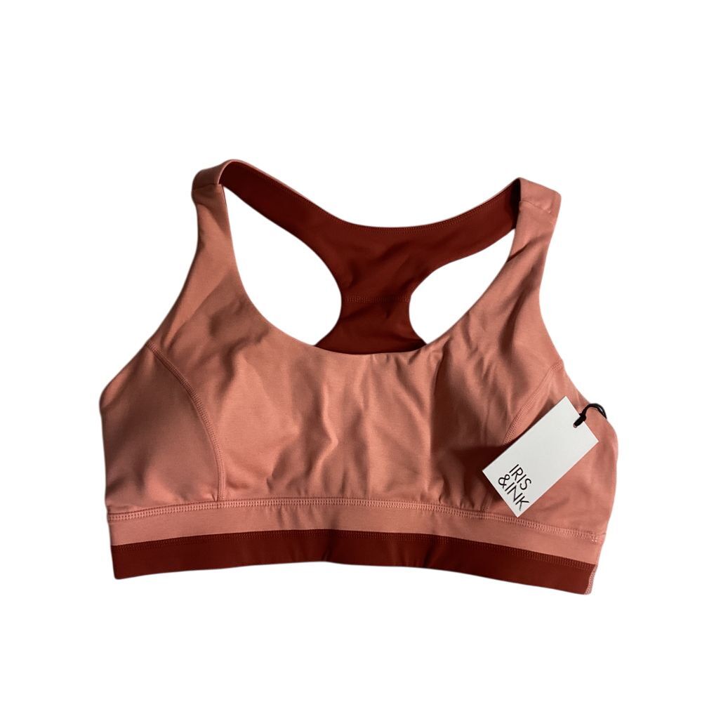 Iris & Ink Coral Mix Sports Bra Athletic Workout Yoga Racerback Medium Support L