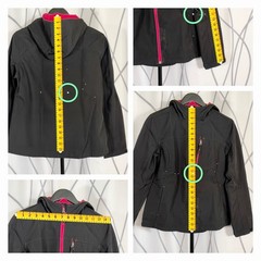 FREE TECH Women Hooded Softshell Windbreaker Jacket Black/Pink Zip M (8-10)