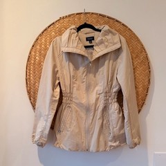 SONOMA LIFE & STYLE BEIGE COTTON NYLON JACKET FULL ZIP SMOCKED WAIST GORPCORE