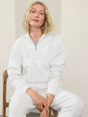 Athleta M MEDIUM Forever Fleece 1/2 Zip Hoodie Sweatshirt White Half Zip NWT NEW