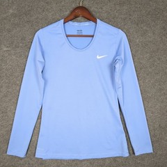 Nike Pro Dri-FIT Womens Large Light Blue Long Sleeve Scoop Neck Athletic Shirt