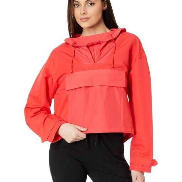 Sweaty Betty Nomad Pullover hooded jacket top Tulip red boxy pocket new NWOT XS