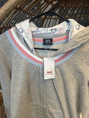 Le Tigre Gray with Pink Blue White Lining Heart Hoodie Size Large