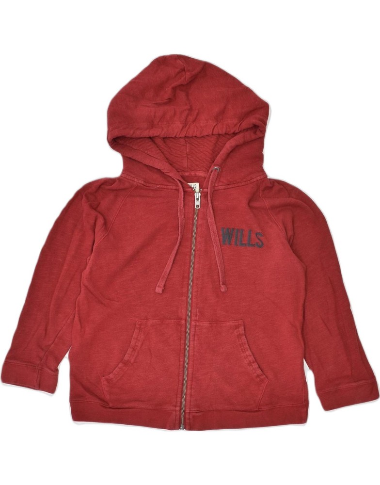 JACK WILLS Womens 3/4 Sleeve Zip Hoodie Sweater UK 14 Medium Red Cotton MA15