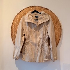 SONOMA LIFE & STYLE BEIGE COTTON NYLON JACKET FULL ZIP SMOCKED WAIST GORPCORE