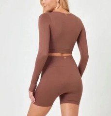 L Space “In the Zone” Brown Seamless Ribbed Workout Shorts Size Medium Large NWT