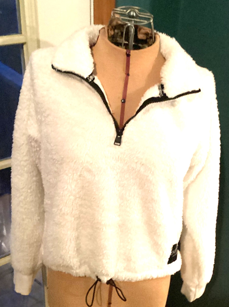 Calvin Klein Performance Small White Fuzzy 1/4 Zip High Neck Sweathshirt