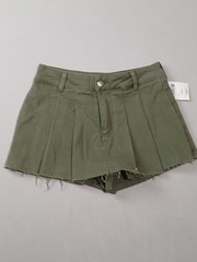Forever 21 Pleated Skort Womens XS Olive Green High Waisted Frayed Hem NWT