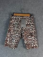 Lorna Jane Biker Shorts Womens Small Brown Leopard Print Activewear Comfort NWT