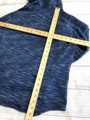 GapFit Hoodie Sweatshirt Womens Medium Blue Striped Fleece Pullover Zip Pockets