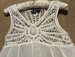 SR Fashion Top M Cute White Cotton Crochet Trapeze Hem Boho Tunic Shirt Blouse