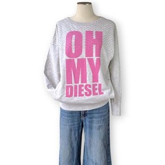 Diesel “OH MY DIESEL” Y2K Grey Logo Sweatshirt Rhinestone Stars Oversized Jumper