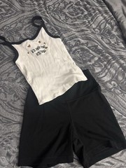 Yogalicious Lux/F21 2pc Ribbed Tank Top & Black Shorts Set White/Black M