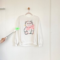 Cute White and Pink Bear Graphic Thin Sweatshirt Oversized US Seller Fast Ship
