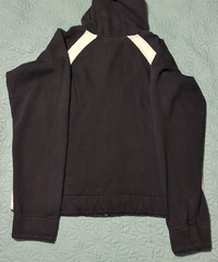 The North Face Zip Up Hoodie Black Logo Red Letters White Stripes Womens Sz L