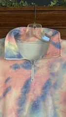 Tie-Dye 1/4 Zip Pullover Sweatshirt Pink Blue White M Polyester Spandex LS