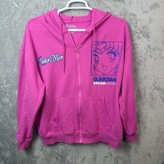 Sailor Moon Zip Hoodie Womens XXL Pink Pretty Guardian Anime Graphic Sweatshirt