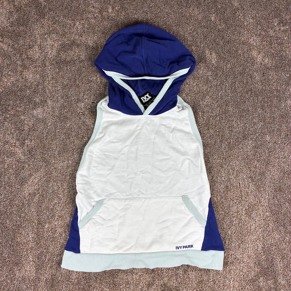 Ivy Park Sleeveless Backless Hoodie Tank Top Womens Size Medium White & Blue