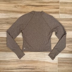 Athleta Momentum Mock Neck Long Sleeve Top Brown Heather Thumbholes Small