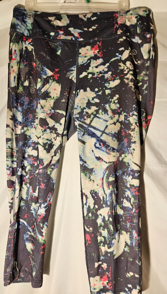 Vogo Womens Athletic Pants Large Leggings Gray Pink Blue White Galactic Design