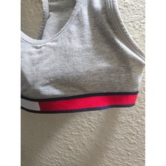 Tommy Hilfiger Light Gray Racerback Padde Sports Bra with Red, White & Navy Band