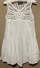 SR Fashion Top M Cute White Cotton Crochet Trapeze Hem Boho Tunic Shirt Blouse