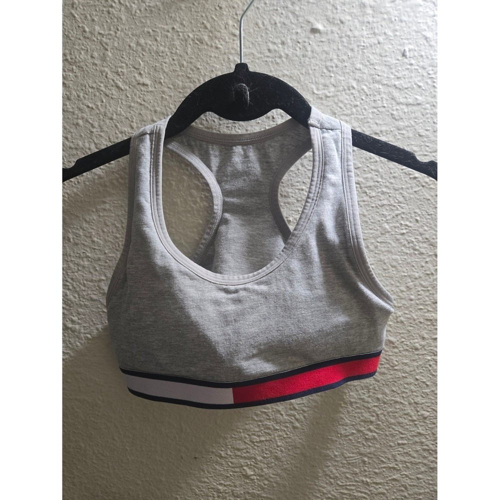 Tommy Hilfiger Light Gray Racerback Padde Sports Bra with Red, White & Navy Band
