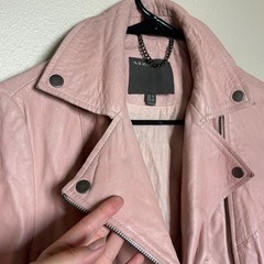 Muubaa Biker Jacket Leather Slim Fit Belted Moto Blush Pink Casual Night Out