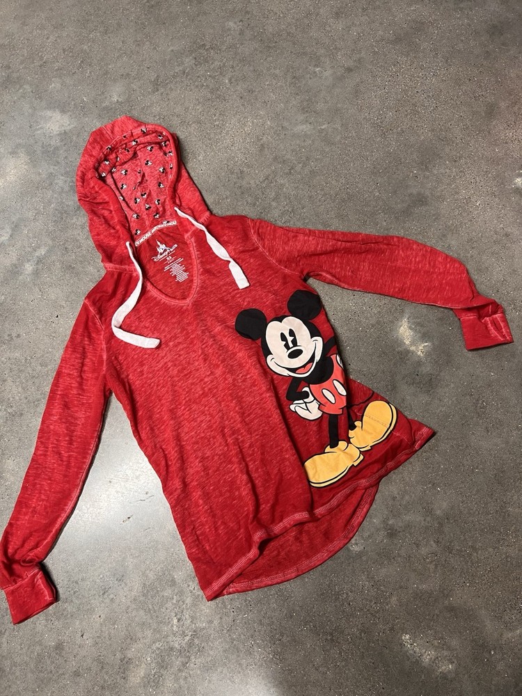 Disney Parks Authentic Mickey Mouse Red Graphic Pullover Hoodie Women’s XS