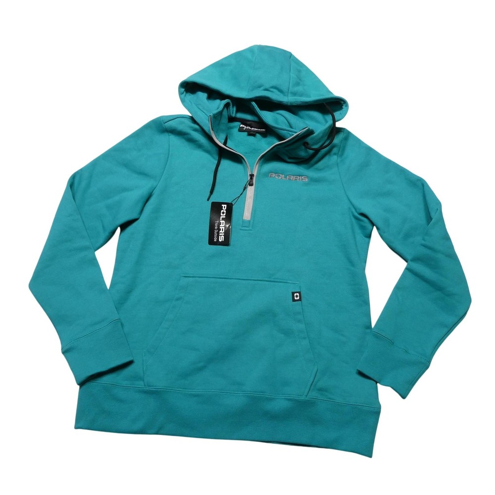 Polaris Hoodie Womens Medium Teal Green Journey 1/4 Zip Kangaroo Pocket Fleece