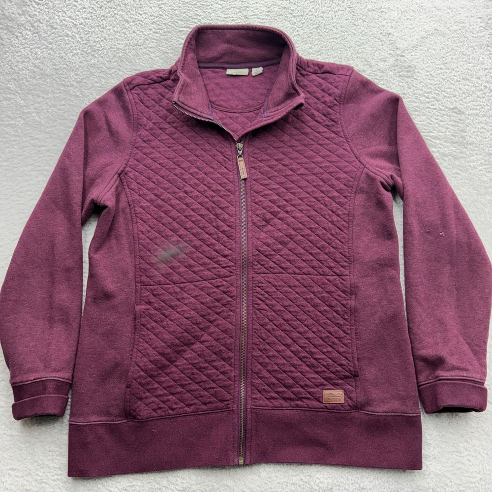 LL Bean Womens Quilted Full Zip Sweatshirt Jacket Plum Purple Size L 508104*