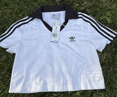 Women’s Small adidas Adicolor Football Jacquard V-Neck Crop Polo Shirt
