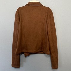 Rielle Stylish Brown Suede-Like Moto Jacket Women’s L Boho Chic Earth Tones