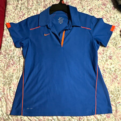 Nike Dri-FIT Women’s Collared Polo Shirt Blue/Orange Solid Short Sleeve M