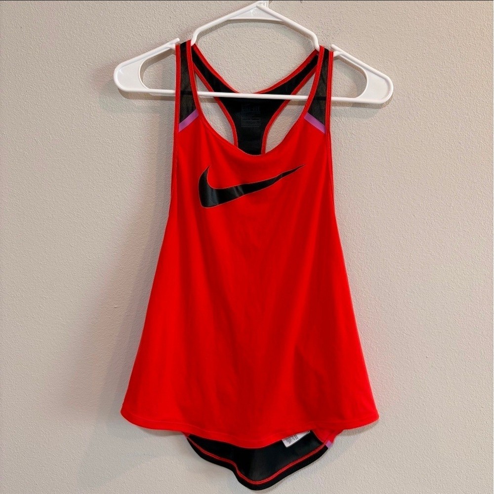 Nike Dri-FIT Racerback Tank Top Womens Medium Red Mesh Loose Fit Workout Gym