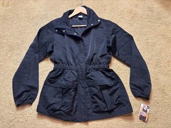 NWT Avia Collared Zip Black Cinch Waist Nylon Windbreaker Athletic Jacket XS 0/2