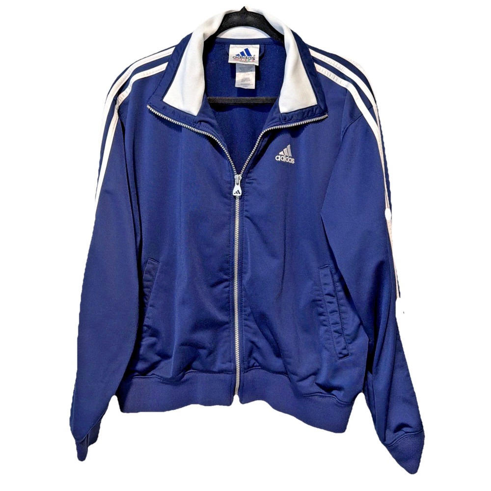 Adidas Designed 2 Move Track Jacket Womens XL Blue White Full Zip Tricot