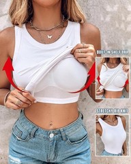 CHICME Women Built in Bra Tank Tops Sleeveless Casual Shirts Racerback Ribbed