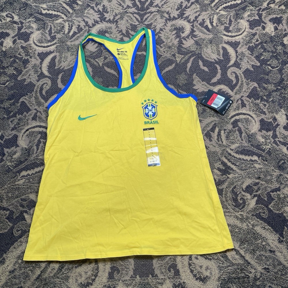Women’s Nike Yellow Brazil Brasil Soccer Crest Tank Top Size Large New