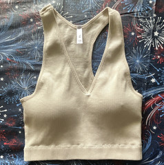 Zenana Brami Sand Beige Ribbed Racerback Pullover Bra Top L/XL Wireless Stretch