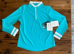 NWT G LIFESTYLE UPF 1/4 Zip Long sleeve Pullover Caribbean Turquoise White M