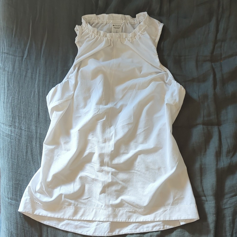 Athleta Boundless Tank White Ruffle Neck – Breathable Size Small