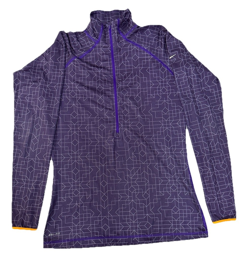 Nike Pro 1/2 Zip Top Womens Large Geometric LS Thumb Holes Stretch ActivewearA30