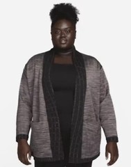 Nike Yoga Therma-FIT Luxe Robe Black Jacquard Tie Front Plaid Quilted Plus Sz 1X