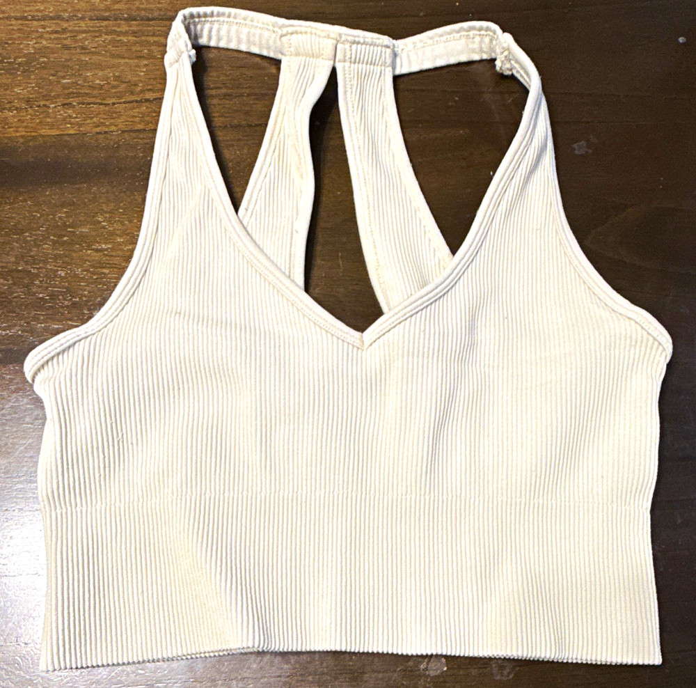 Yogalicious Beige Ribbed Seamless Medium Support Full Coverage Racerback Bra M