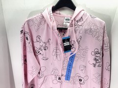 Disney Mickey Mouse Hoodie Sweatshirt Women Large Pink AOP Full Zip Fleece NWT