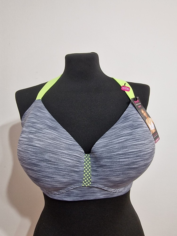 Maidenform Sport Gray & Green Convertible Low Impact Wire free Bra 36DD New